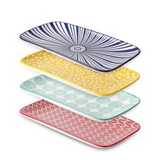 Selamica Ceramic 12" Rectangular Serving Platters, Set of 4 - Assorted Colors