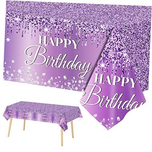 3 Pieces Purple Silver Birthday Tablecloths for Purple and Silver Birthday