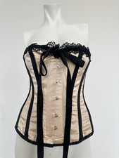 Karen Millen Satin Corset Bustier Champagne Beige Black Lace Lace-Up Boned Top