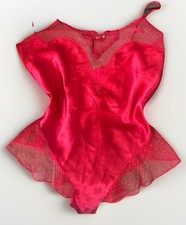 Vtg 80's Sachet Red Heart Satin Lace Teddy Bodysuit Size M