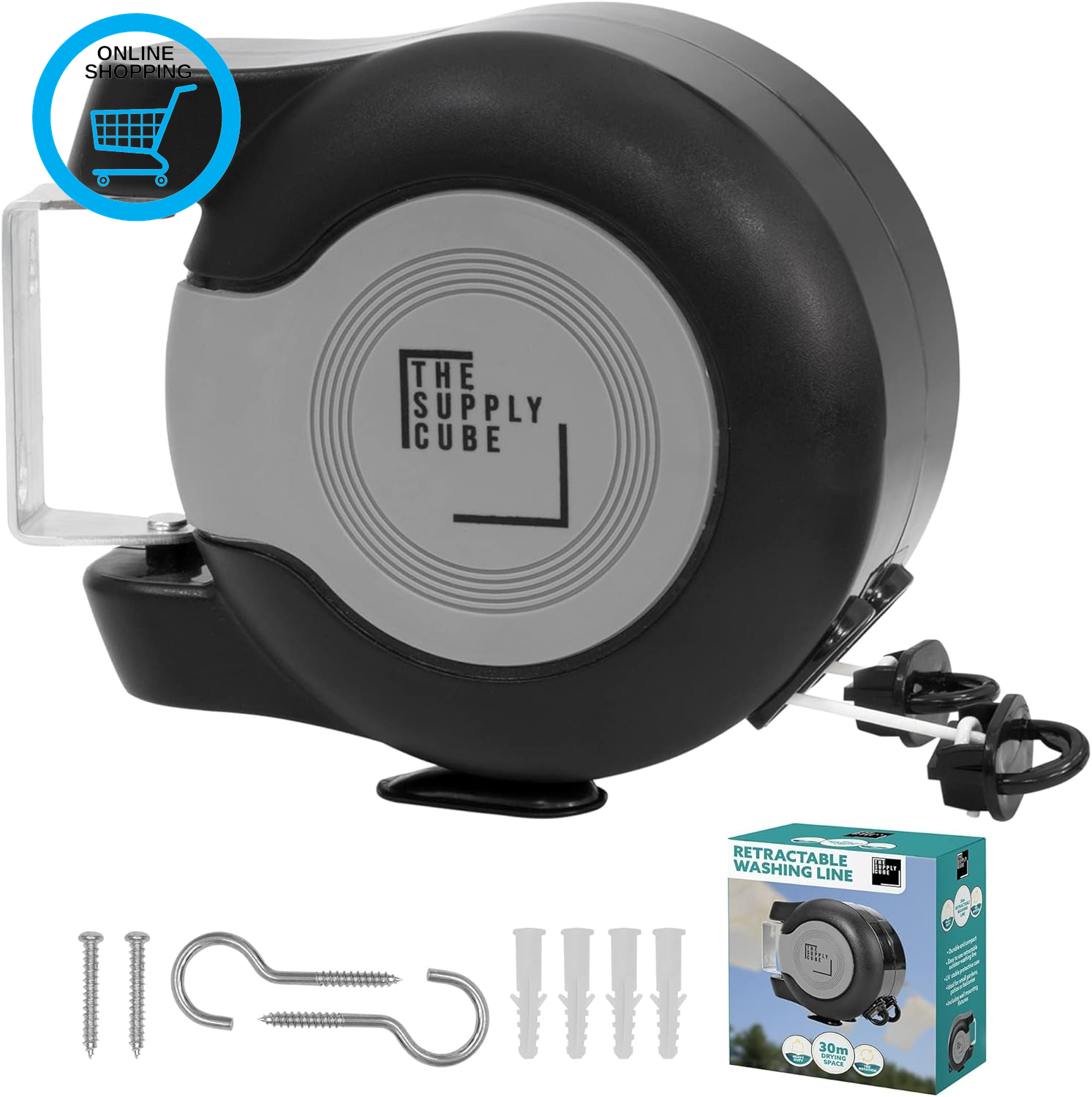 Supply Cube 30M Retractable Washing Line - Non-Sagging Dual Hung Extendable Wash