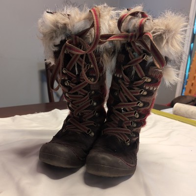 Muk Luks Mid Calf Fuzzy Boots Women's Size 7 Knit MukLuks Gwen Thinsulate Tall