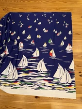 VINTAGE LEON & ROSENBLATT TEXTILES NAVY WHITE SAILBOATS 4 YARDS X 44" NAUTICAL