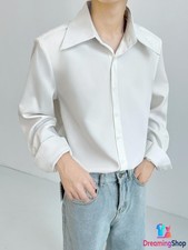 Men's Draping Large Pointy Collar Loose Stylish White Long-Sleeved French Shirts