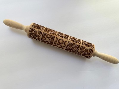 SPRINGERLE (?) MOLD WOOD ROLLING PIN ABSTRACT MOLD DESIGNS MOROCCAN LOOK DESIGNS