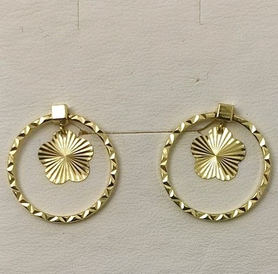Pendientes oro 18k 750 Mls. Aro Frontal Con Flor