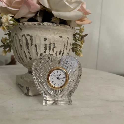 Vtg Waterford Crystal Ireland Heart Shaped Clock Desk Table - New Battery