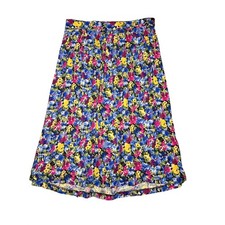 Liz Baker Vintage 90s Floral Midi Skirt Multicolor Elastic Waist Cottagecore