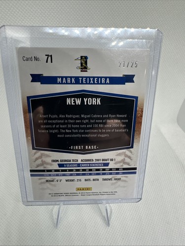 F67663 2012 Panini Signature Series Proof Silver #71 Mark Teixeira /25 YANKEES - Picture 2 of 2