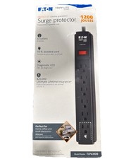Eaton TLP610DB 6-OUTLET SURGE PROTECTOR 5-15R 1200 J 10FT 3M BRAIDED CORD BLACK
