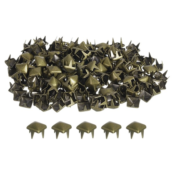 100Stk Pyramiden Nieten FüR Kleidung, 5Mm 4 Zacken Quadratnieten Bronze Metall-image