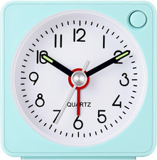 Mini Travel Alarm Clock 2.25" Silent Non Ticking Analog Snooze Light Battery