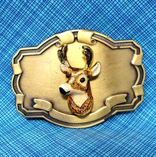 Buck Deer Stag Belt Buckle Cowboy Hunter Sportsman Nature Vtg 70s    .DBD318