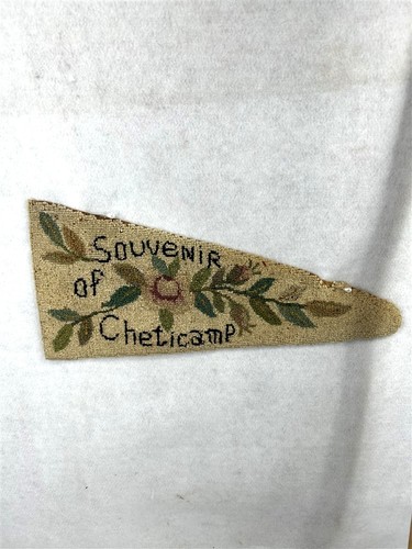 antique souvenir Cheticamp Nova Scotia Canada hooked banner 1890 original 