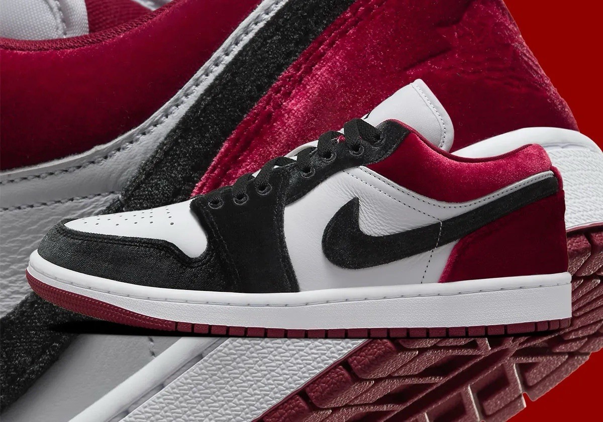 Womens Size 7.5 Air Jordan 1 Low SE 'Black Toe' Velvet Red FZ3242