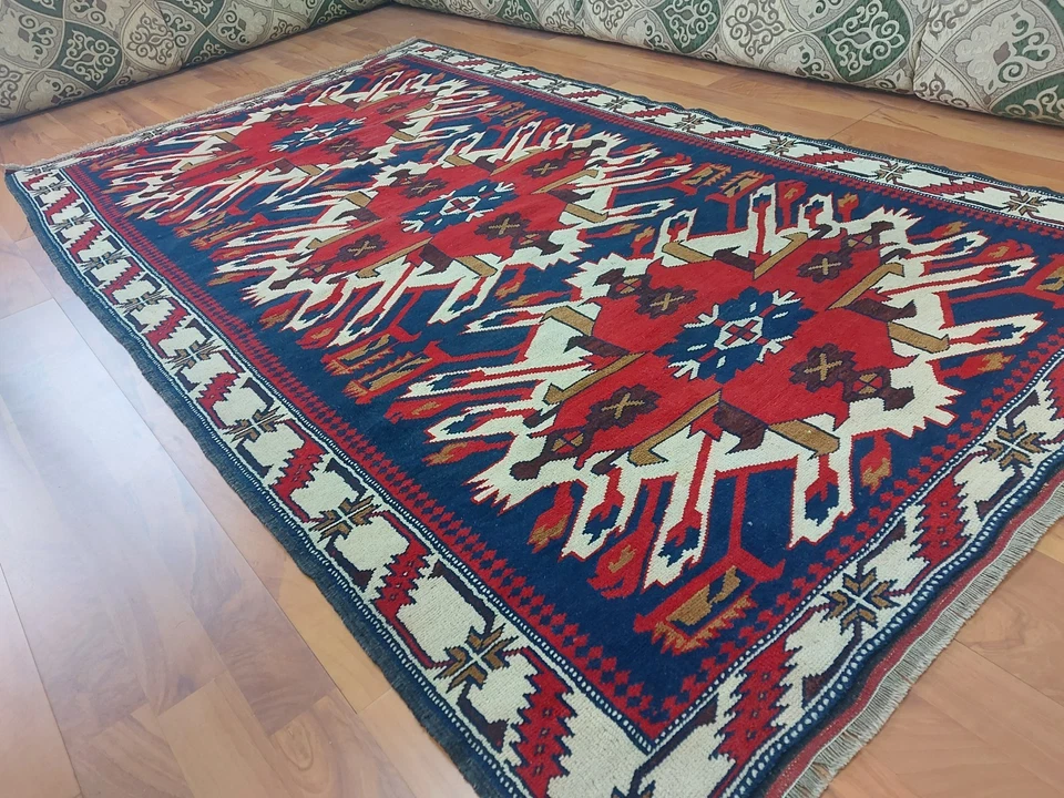 Alfombra antigua kazaja alfombra águila de Azerbaiyán alfombra águila caucásica alfombra antigua geométrica Foto 3 de 4