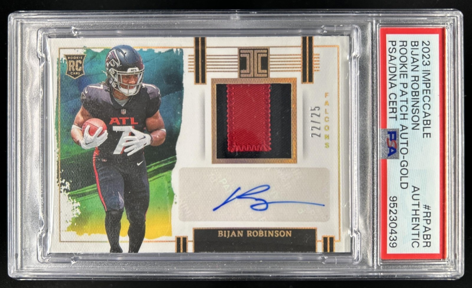 Bijan Robinson Panini Impeccable Rookie Patch Autographs #RPABR Gold