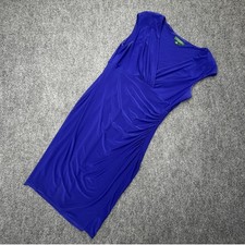 Lauren Ralph Lauren Blue Ruched Sheath Dress Stretch Cap Sleeve Womens 12