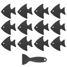 12 Pcs Non Slip Bathtub Stickers with Scraper Anti Slip Fish Black