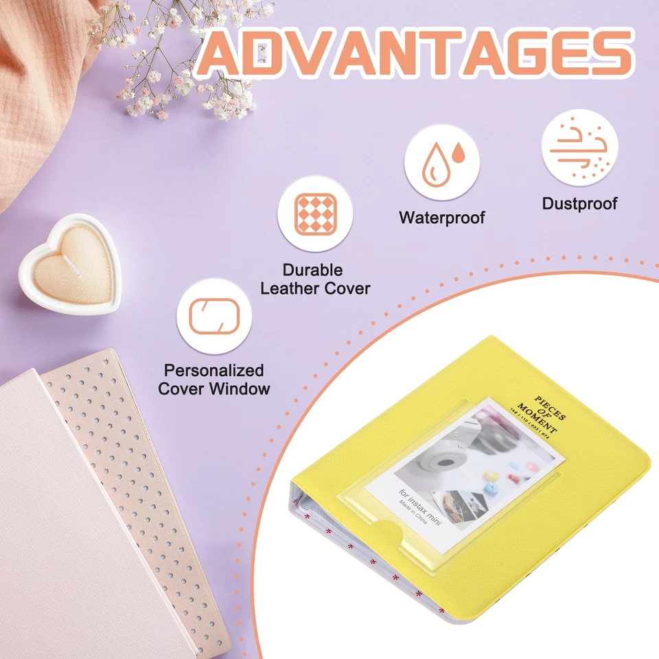 64 кармана фотоальбом, кожаный чехол 2 x 3 маленький фотоальбом, (желтый) - Изображение 4 из 4