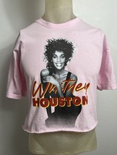 Whitney Houston Cropped Graphic T-Shirt Womens XL Pink Retro 80s Style