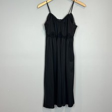 Vintage Full Slip Dress Lingerie Silky Black Lacy Nylon Small Bayonne USA Made