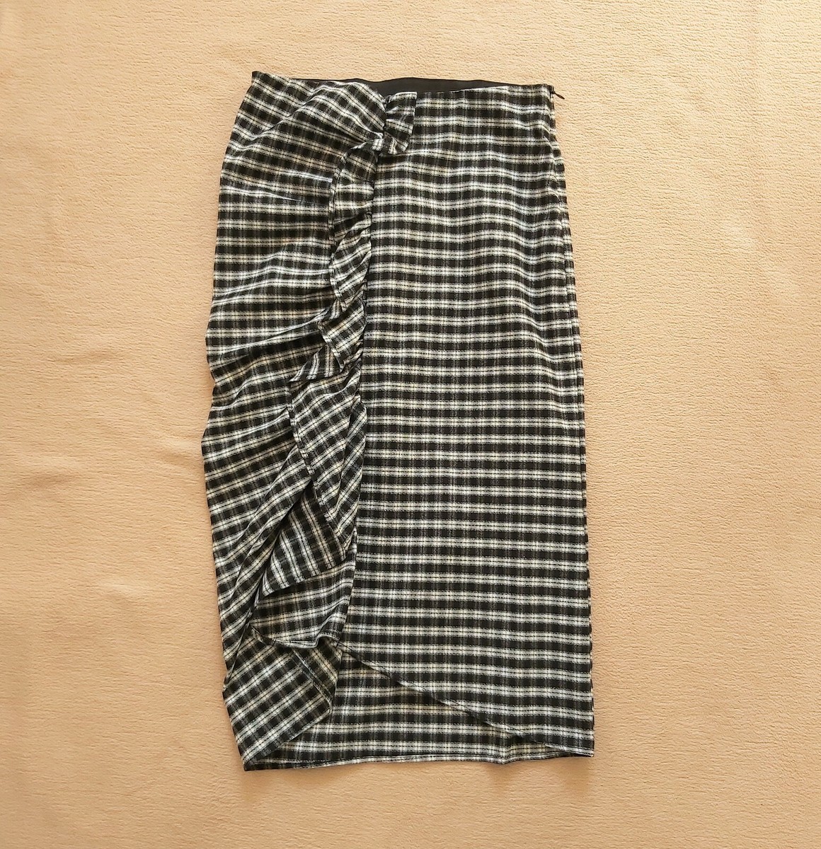 Zara NEW black white gingham check skirt Ruched ruffle trim