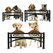 Elevated Raised Pet Dog Feeder Dish Stainless Steel Food Water Stand  2 Bowls