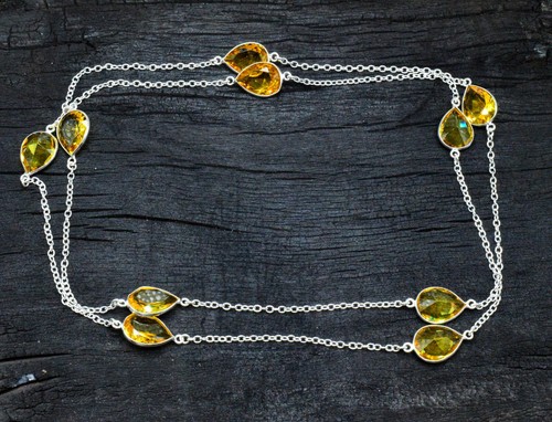 Citrine Gemstone Handmade 925 Sterling Silver Jewelry Necklace Sz 36" - Picture 2 of 5