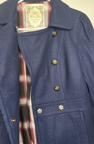 Guess Jeans Navy Wool Blend Double Breasted Coat, Lined Vintage Buttons, Size M - Picture 13 of 13