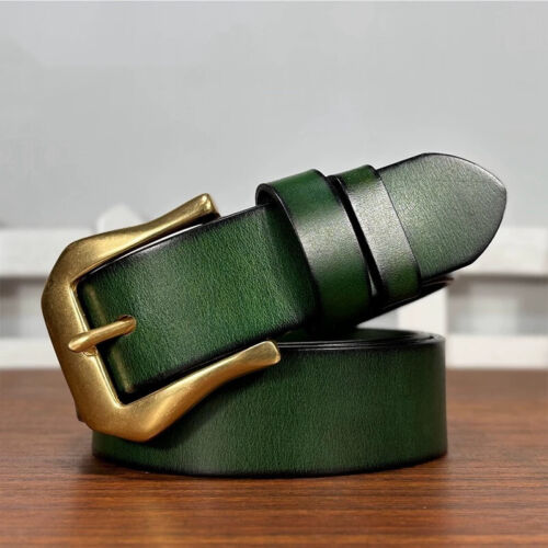 Cinturón de cuero real cinturón de hebilla de latón macizo unisex punk pretina hecho a mano - Imagen 2 de 16