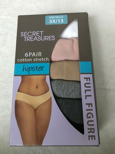 Secret Treasures Women s Plus 6 Pair Cotton Stretch Hipster Panties 