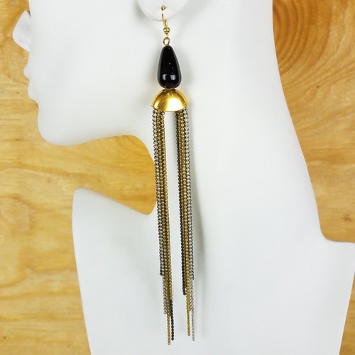 Brass Metal Resin Seed Beads Dangle Earrings Statement Jewelry Long Drop Earring - Bild 3 von 4