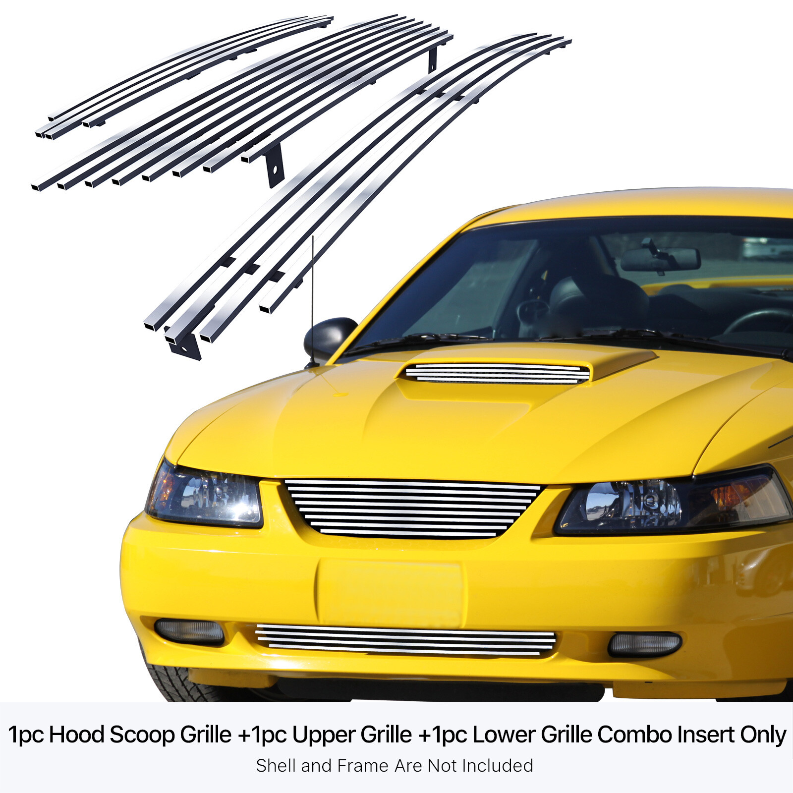 Fits 1999-2004 Ford Mustang GT V8 Stainless Chrome Billet Grille Insert Combo