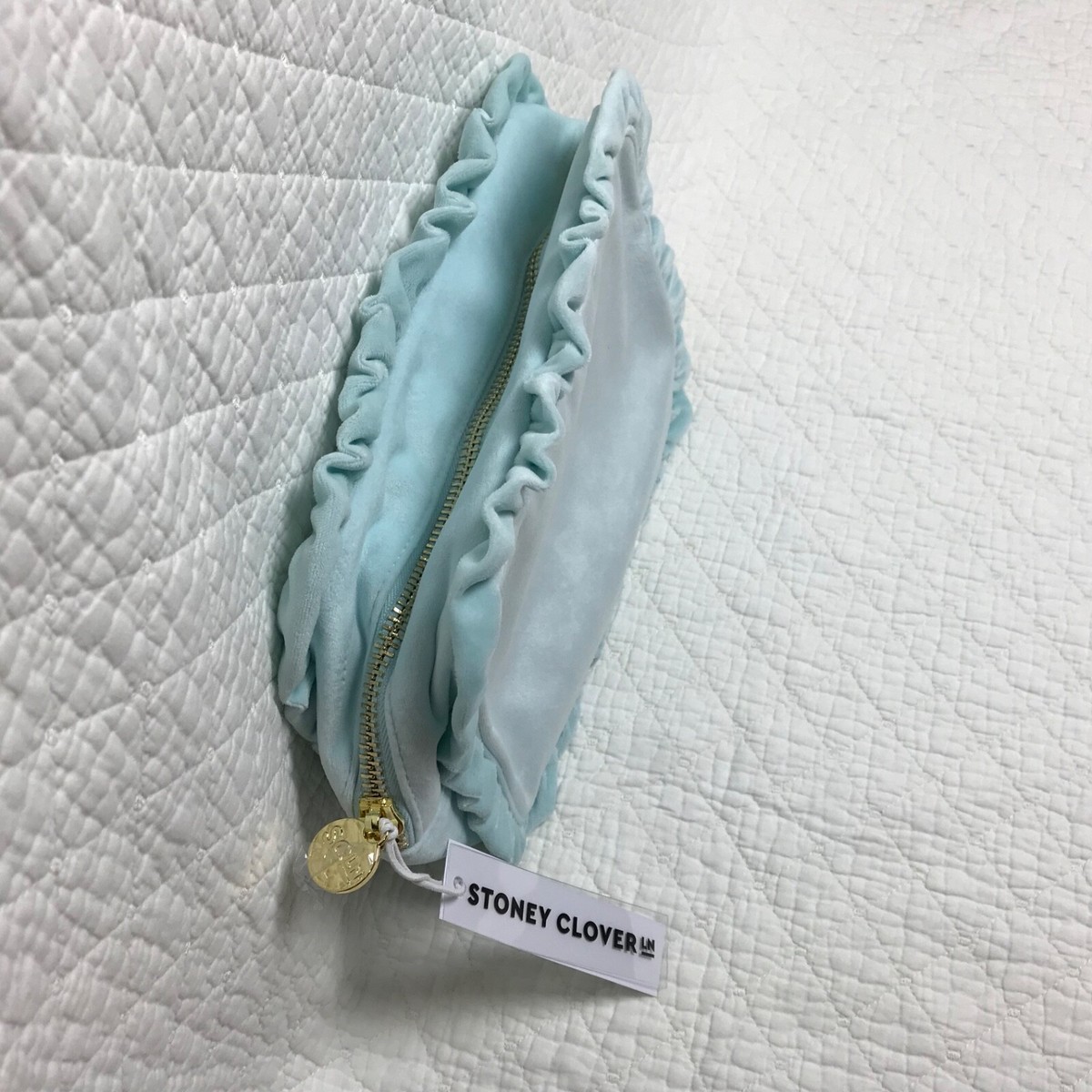 Stoney Clover Lane Velvet Ruffle Large Pouch Bag In Cloud Blue NWT  display picture 1