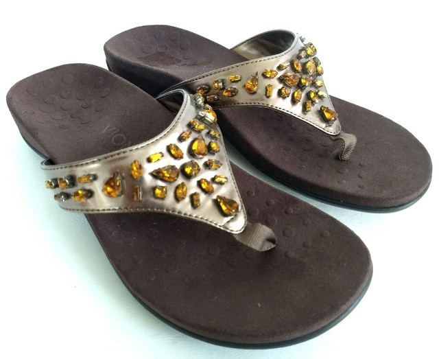 Vionic Pearl Orthaheel Womens Size 9M Pewter Rhinestone Thong Sandals Flip Flops | eBay