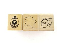 JRL Design Easter Egg Star Caterpillar Lot of 3 Wood Mounted Rubber Stamps