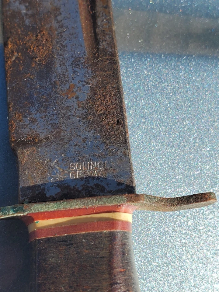 Cuchillo de caza de hoja fija con mango de ciervo Solingen Alemania de colección con funda #13907 Foto 3 de 4