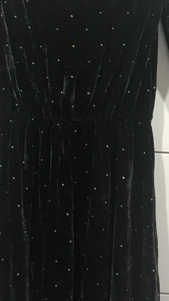 OASIS Velvet Black & Gold Bead Faux Wrap Long Sleeve Dress Size 8 10 12 14 16 - Image 2 of 3