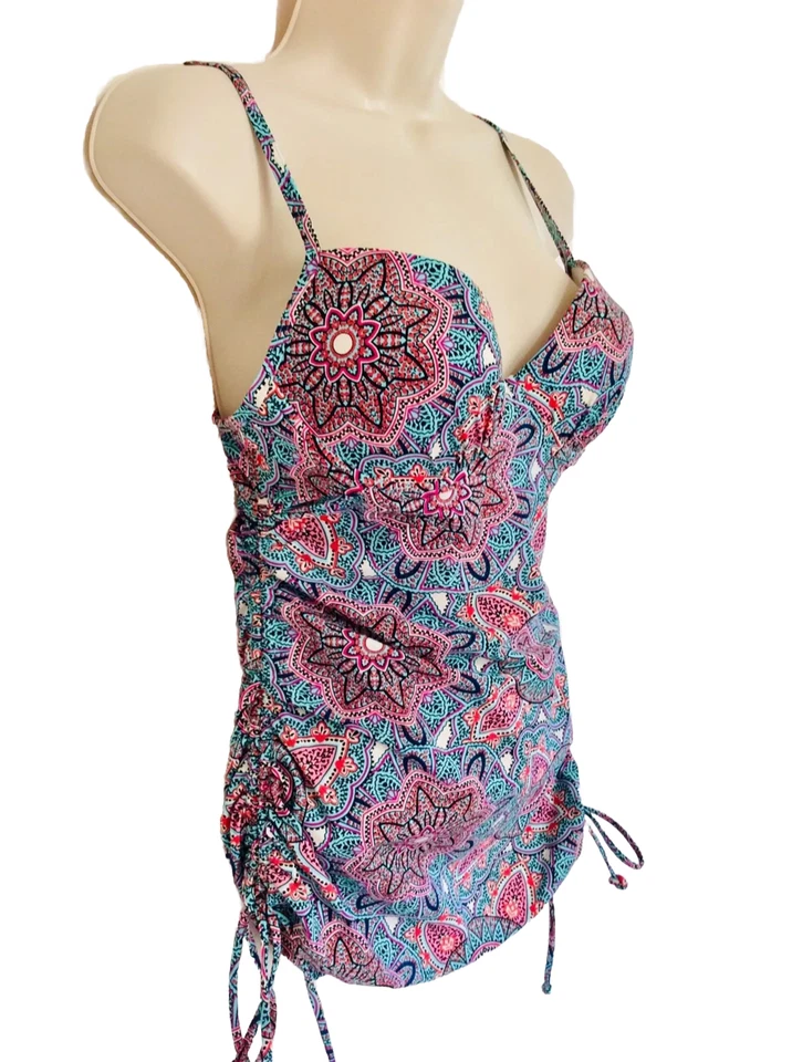 love your assets top  m  Blue Pink White Boho Aztec Push Up Racer Back - Image 3 of 4