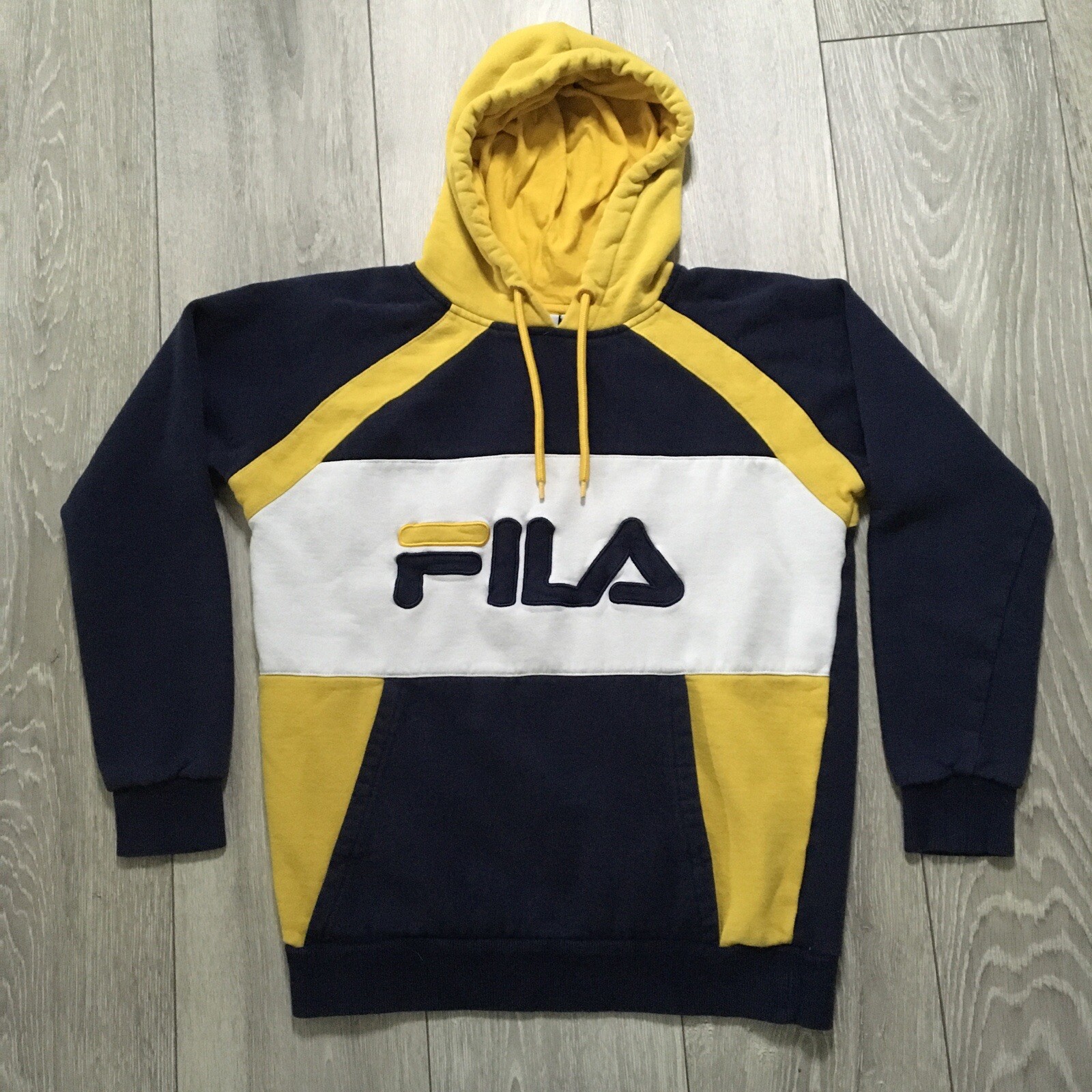 Fila Felpa con Cappuccio Donna XS 8 Blu Giallo Pullover Felpa con Cappuccio Ricamata