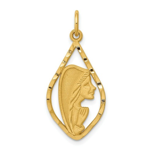 14k Yellow Gold Mary Charm Religious Medal Fine Jewelry Women |