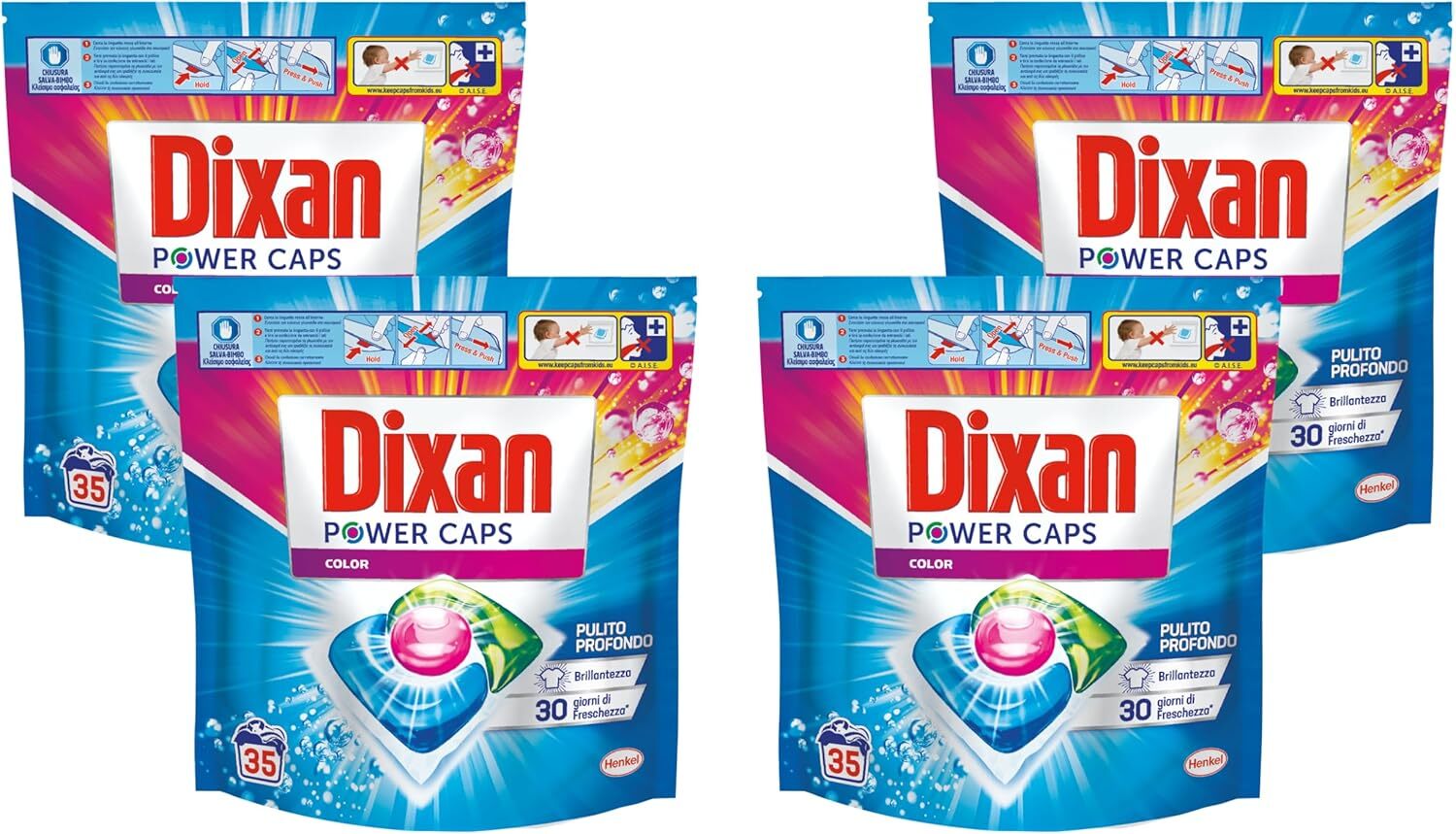 Dixan Power Caps Color, Detersivo Lavatrice in Capsule, 4 x 35 capsule lavaggi
