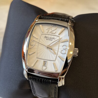 Bellagio Bel Tempo Silvana Steel Watch Black Leather Strap 12045-3