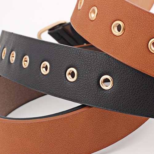 Women Golden Square Pin Buckle Metal Holes Belt Lady Punk Rivet Jeans Waistband - Picture 4 of 8