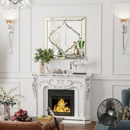 Square Silver Wall Mirror Art Decor Bling Golden Rim Elegant Line Garden Mirror - Picture 14 of 18