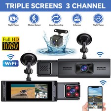 Triple Dash Cam HD 1080P WIFI Front Rear Inside Car Camera Night Vision Recorder