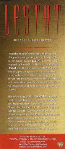 Elton John "LESTAT" Hugh Panaro / Carolee Carmello 2006 FLOP Opening Flyer - Picture 2 of 2