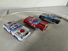 Lot of 3 Police Ambulance fire Department Tin/Metal Toy Car-Made In Japan 3.25in