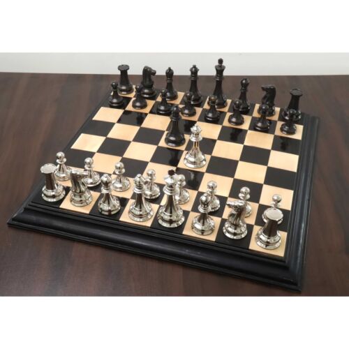 Jacques Staunton 1849 de 4,5" - Juego único de piezas de ajedrez de metal de latón de lujo - plata - Imagen 3 de 9